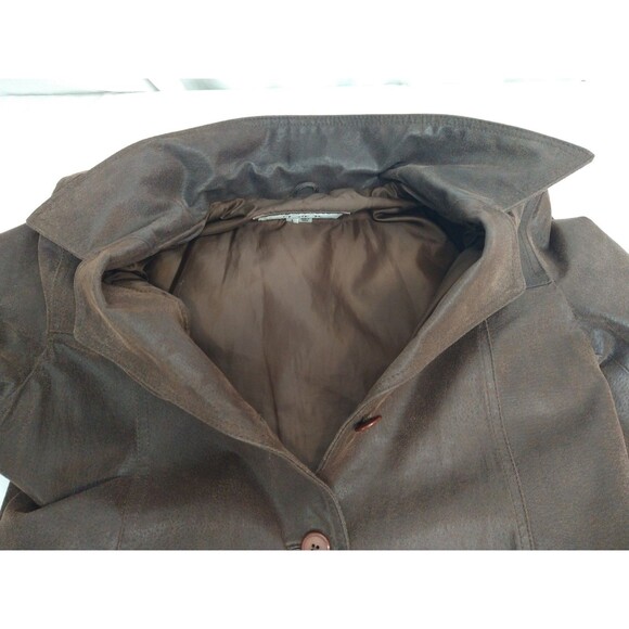Comint Leather Button Up Jacket Coat Size L Chocolate Brown Pockets Classic - Picture 12 of 15